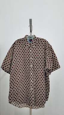 Vintage Tommy Hilfiger Geometric Print Short Sleeve Button Down - Size Large